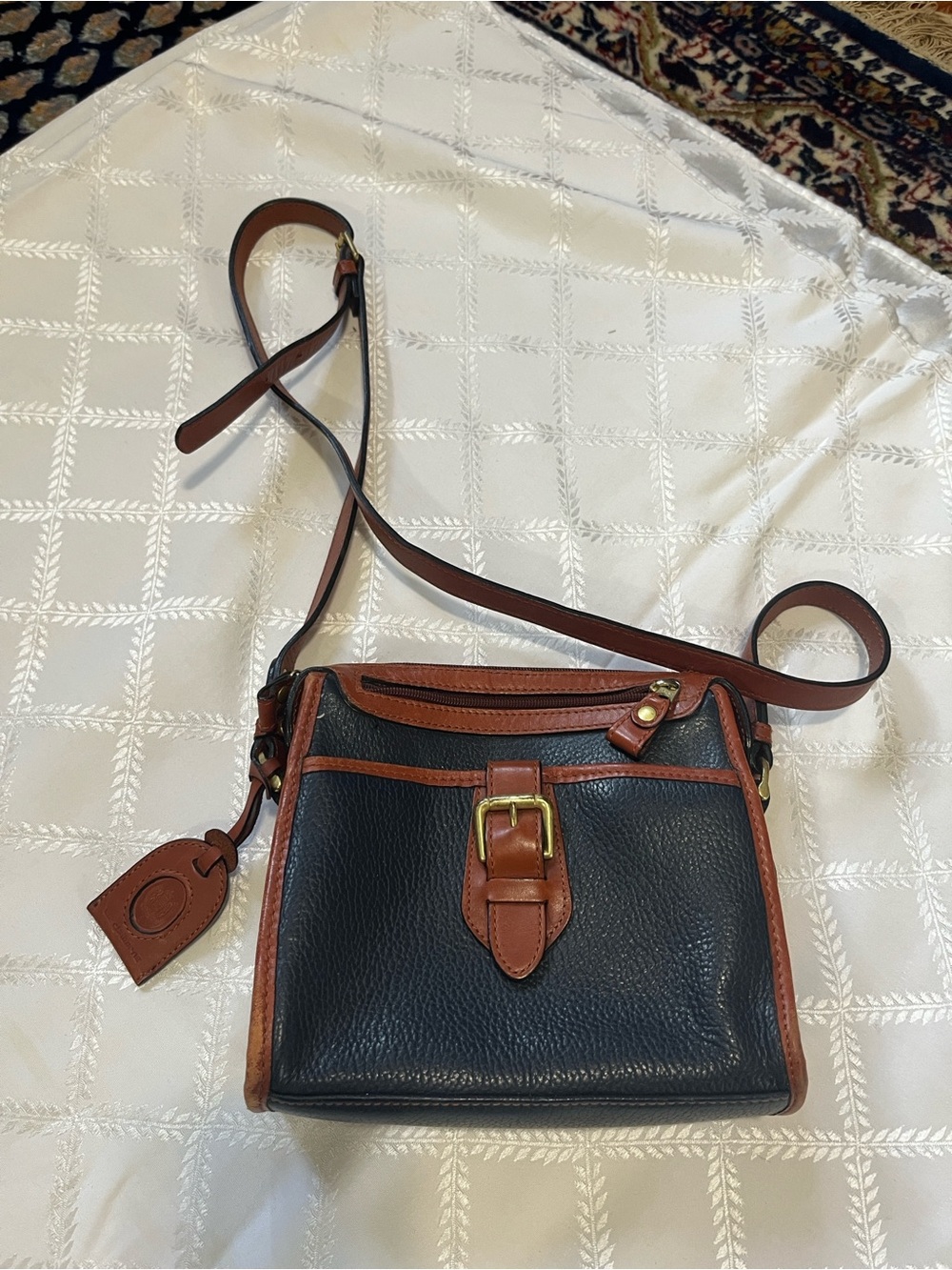 Liz Claiborne Black and Brown Pebbled Leather Crossbody Bag